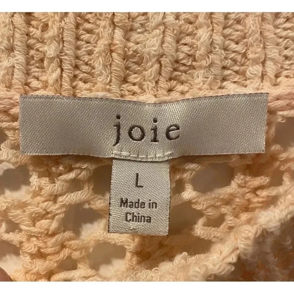 Joie Open Knit Puff Sleeve Una Crewneck Sweater Melon Womens Size Large - Picture 4 of 5